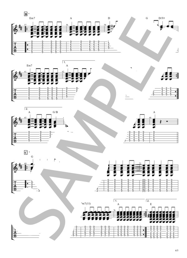 Happy Days【TAB譜】 /  大原 櫻子 / ギター弾き語り 初級 - サンプル譜面 4/5