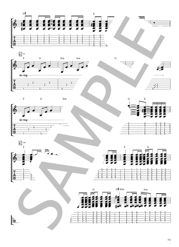 プロローグ【TAB譜】 /  Uru / ギター弾き語り 初〜中級 - サンプル譜面 5/5