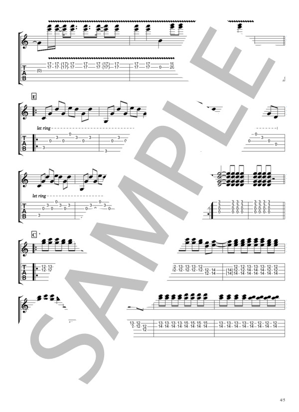 風の日【TAB譜】 /  ELLEGARDEN / エレキギター 中級 - サンプル譜面 4/5