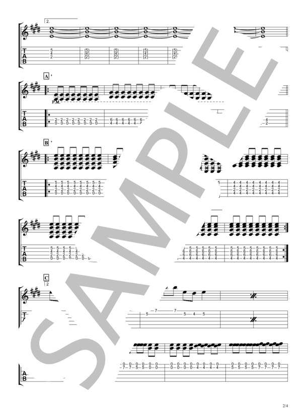 ベテルギウスの灯【TAB譜】 /  the HIATUS / エレキギター 初〜中級 - サンプル譜面 2/4