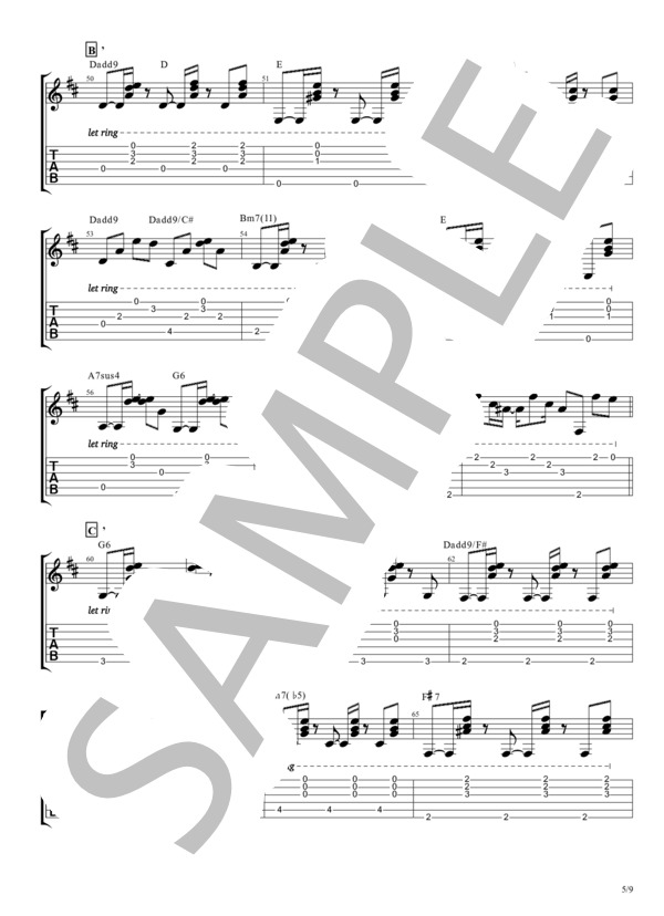 サマーヌード【TAB譜】 /  クラムボン / エレキギター 初級 - サンプル譜面 5/5