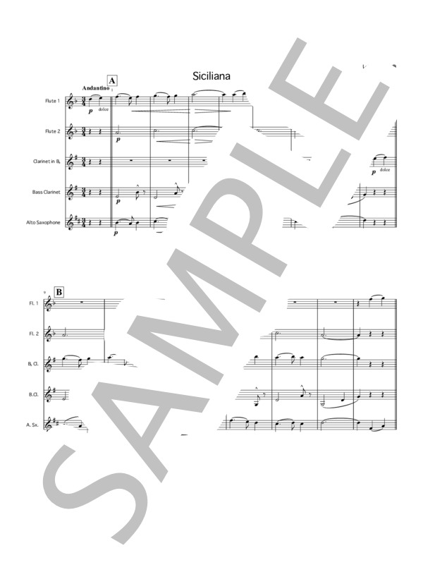 シチリアーナ（レスピーギ）（木管五重奏2Fl.Cl.B-Cl.A-Sax.) (オットリーノ・レスピーギ) / アンサンブル木管 中〜上級 - サンプル譜面 1/5