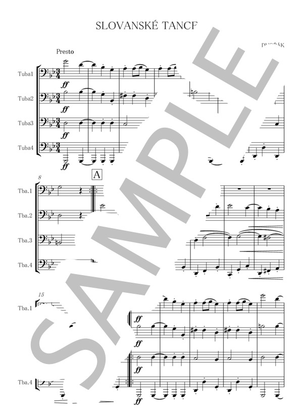 スラブ舞曲第8番 テューバ四重奏 (アントニン・ドヴォルザーク) / アンサンブル金管 上級 - サンプル譜面 1/5