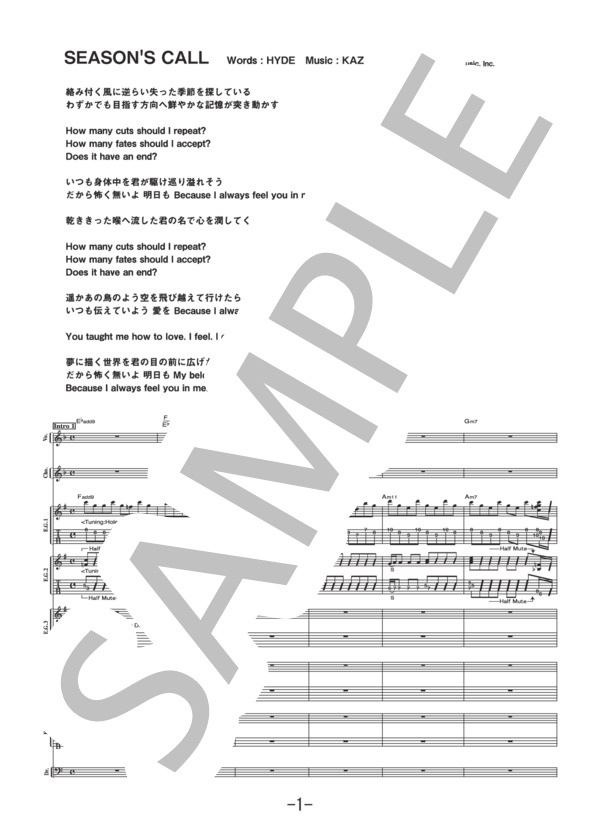 バンドスコア　HYDE「FAITH」Official Band Score 楽譜】SEASON'S CALL / HYDE バンドスコア / hyde (バンドスコア