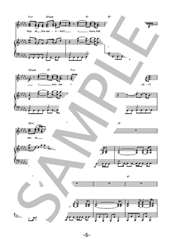 Into the Sky  /  澤野弘之 (ピアノ&ヴォーカル譜） (Sawano Hiroyuki［nZk］) / ピアノ弾き語り その他 - サンプル譜面 5/5