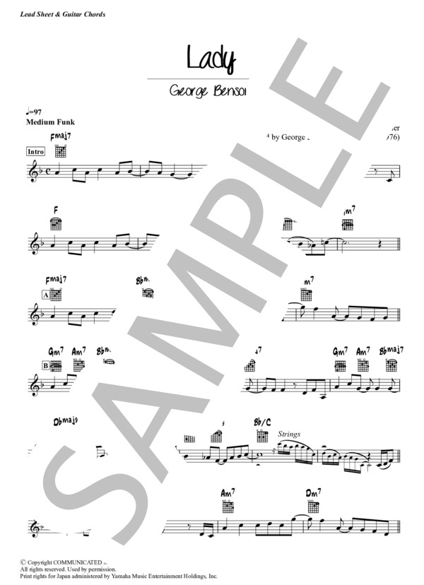 楽譜】Lady - George Benson リードシート / ジョージ・ベンソン