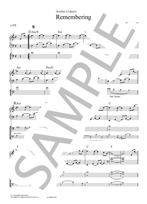 Remembering - Avishai Cohen(ピアノとベースのためのスコア） / バンドスコア 初〜中級 - サンプル譜面 1/3