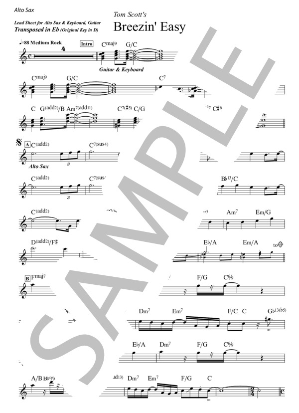 楽譜】Breezin' Easy - Tom Scott サックス完全コピー譜・Eb