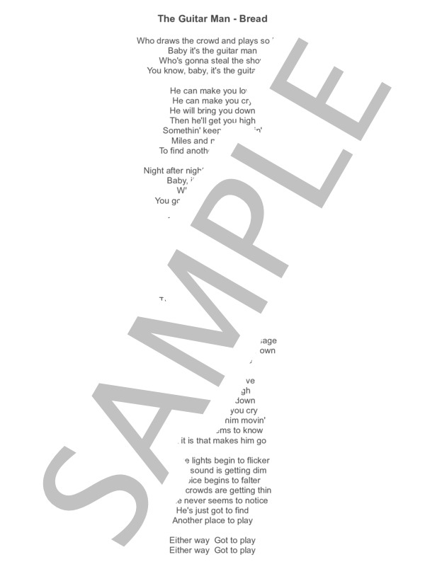The Guitar Man - Bread (リードシート、歌詞カード付き） / バンドスコア 初〜中級 - サンプル譜面 3/3