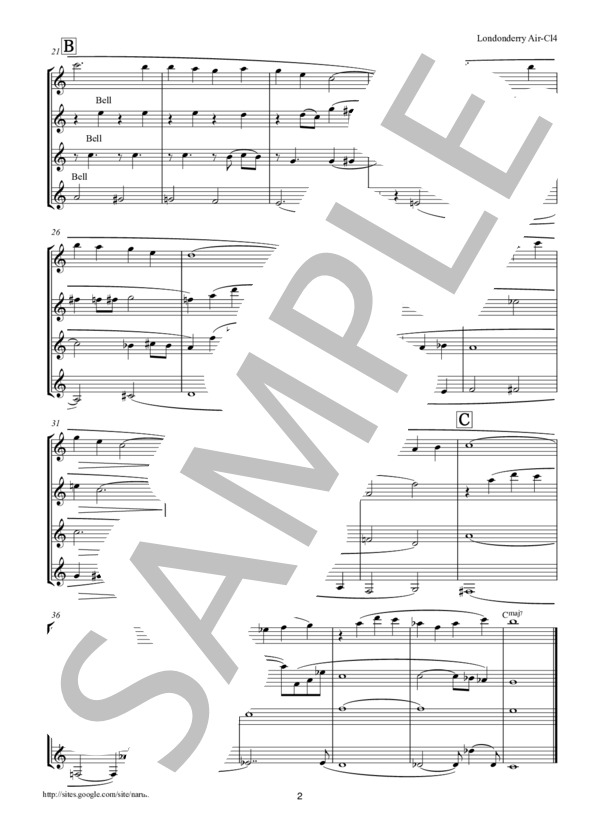 ロンドンデリーの歌 クラリネット4重奏 (アイルランド民謡) / アンサンブル木管 初級 - サンプル譜面 2/5