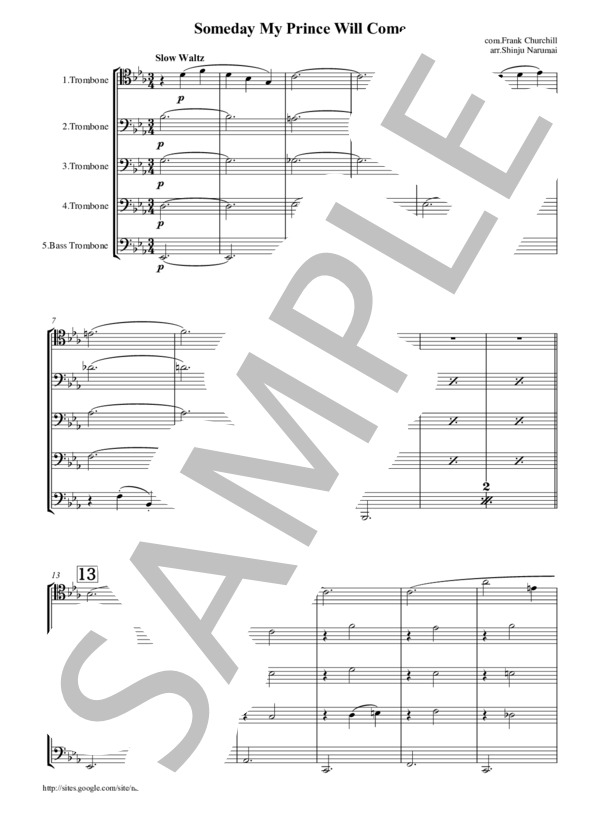いつか王子様が トロンボーン5重奏 (フランク・チャーチル) / アンサンブル金管 初〜中級 - サンプル譜面 1/5