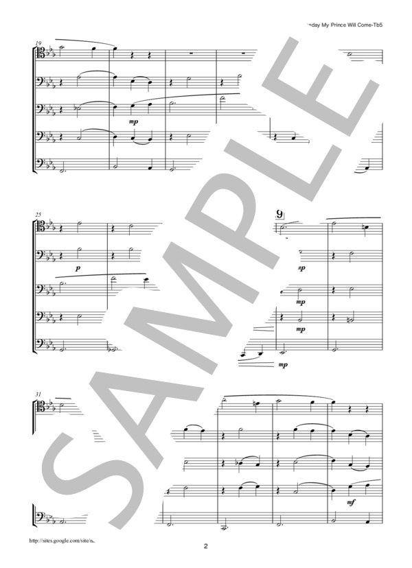 いつか王子様が トロンボーン5重奏 (フランク・チャーチル) / アンサンブル金管 初〜中級 - サンプル譜面 2/5