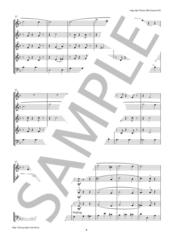 いつか王子様が ホルン5重奏 (フランク・チャーチル) / アンサンブル金管 中〜上級 - サンプル譜面 4/5