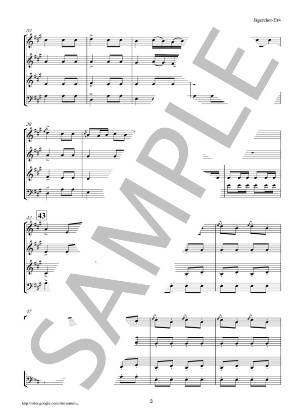 狩人の合唱 ホルン4重奏 (カール・マリア・フォン・ウェーバー) / アンサンブル金管 初〜中級 - サンプル譜面 3/5