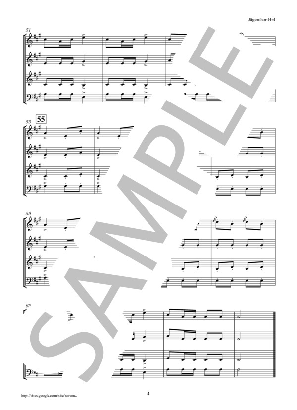 狩人の合唱 ホルン4重奏 (カール・マリア・フォン・ウェーバー) / アンサンブル金管 初〜中級 - サンプル譜面 4/5