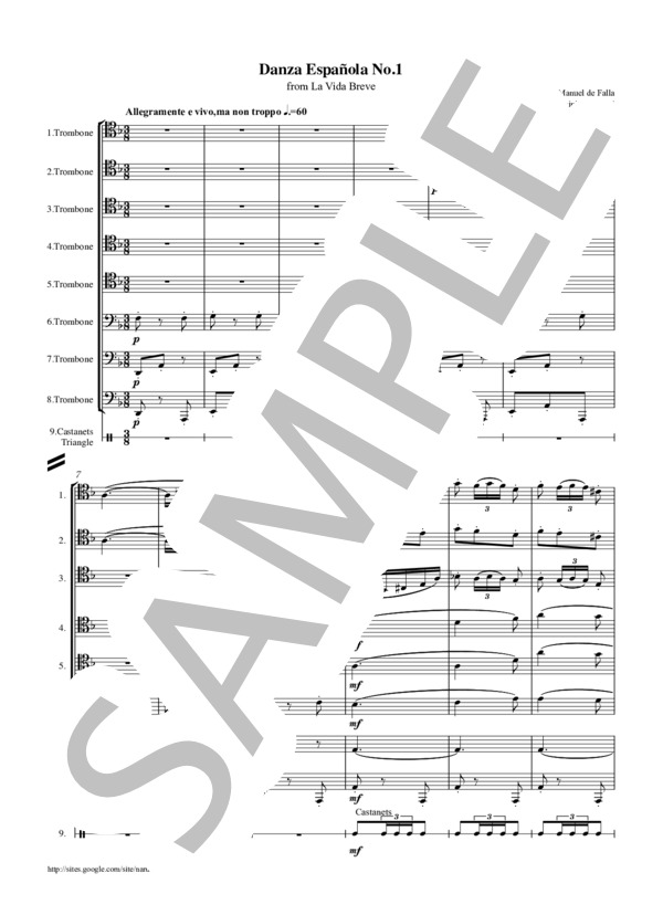スペイン舞曲（ファリャ) トロンボーン8重奏 (マヌエル・デ・ファリャ) / その他 - サンプル譜面 1/5