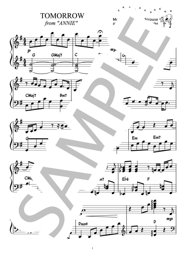 TOMORROW / 『アニー』より（ピアノ楽譜） (チャールズ・ストラウス) / ピアノソロ 初〜中級 - サンプル譜面 1/2