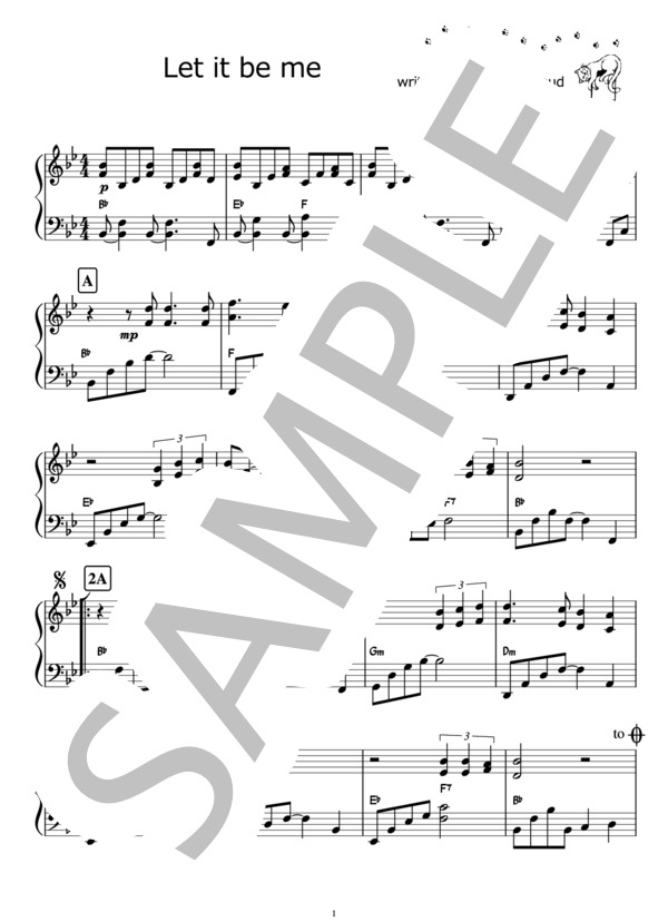 Let It Be Me  /  山下達郎&竹内まりや (ピアノ楽譜） (フランソワーズ・アルディ) / ピアノソロ 初〜中級 - サンプル譜面 1/2