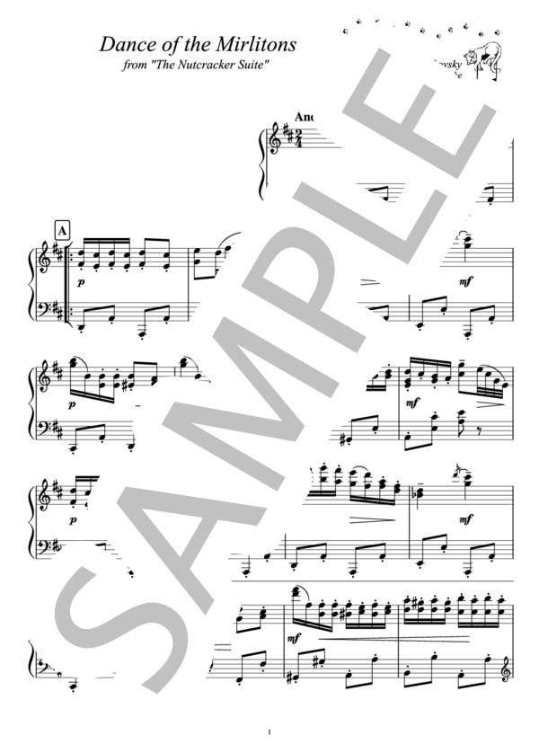 葦笛の踊り / 『くるみ割り人形』より - piano cover (ピアノ楽譜） (ピョートル・イリイチ・チャイコフスキー) / ピアノソロ 初〜中級 - サンプル譜面 1/3