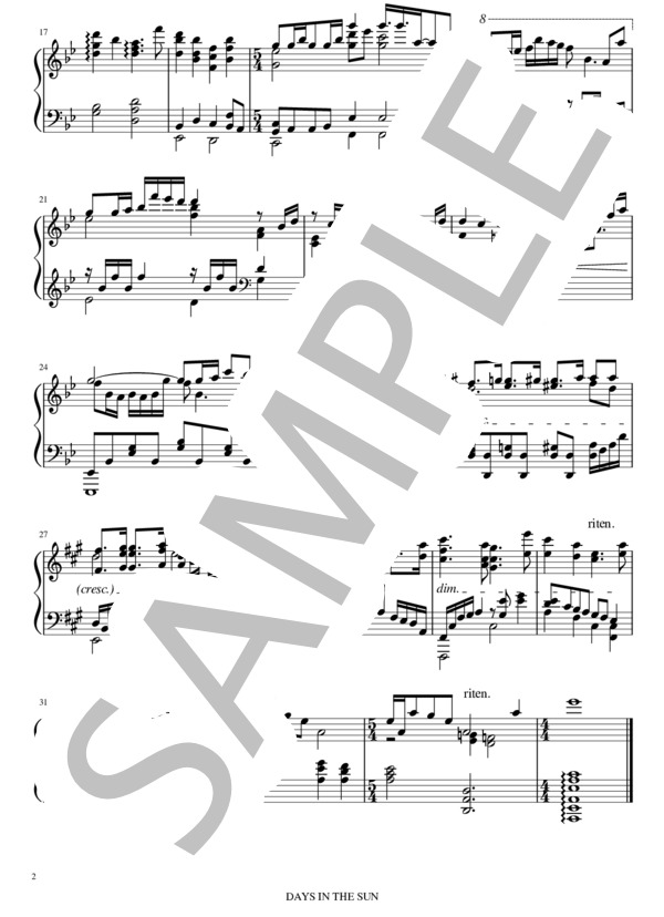 楽譜 Days In The Sun ディズニー17実写版 美女と野獣 アラン メンケン ピアノソロ 上級 Piascore 楽譜ストア