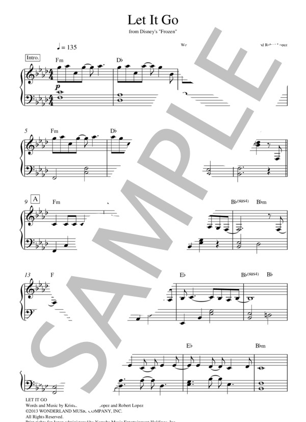 Let It Go ～ありのままで～ ピアノ楽譜 上級 (松 たか子) / ピアノソロ 上級 - サンプル譜面 1/5