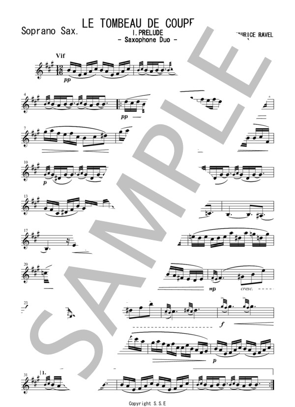 サクソフォン二重奏［SB］”クープランの墓より「I.PRELUDE」”※パート譜のみ (モーリス・ラヴェル) / アンサンブル木管 中〜上級 - サンプル譜面 1/5