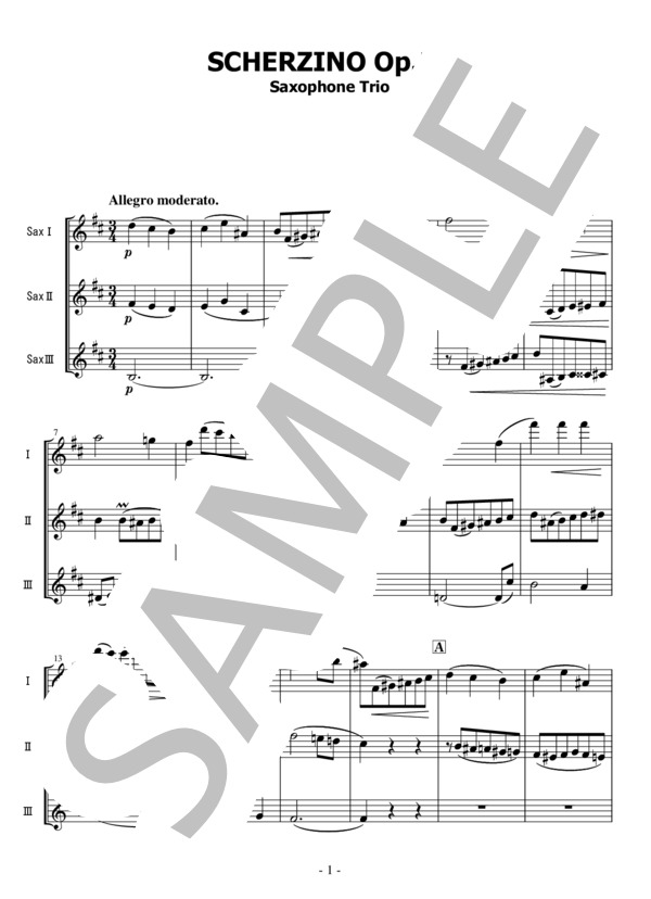 サクソフォン三重奏（同種×3)「SCHERZINO op.25 / Mikuli」 / アンサンブル木管 初〜中級 - サンプル譜面 2/5