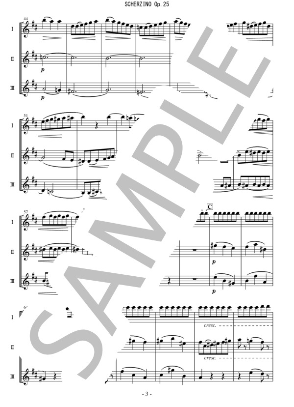 サクソフォン三重奏（同種×3)「SCHERZINO op.25 / Mikuli」 / アンサンブル木管 初〜中級 - サンプル譜面 4/5