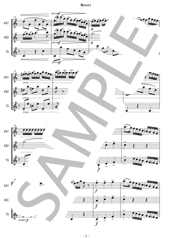 サックス三重奏(AAT)「Menuet / BIZET」アルルの女より (ジョルジュ・ビゼー) / アンサンブル木管 初〜中級 - サンプル譜面 4/5