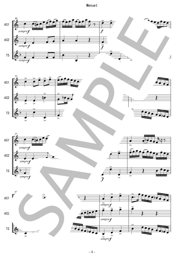 サックス三重奏(AAT)「Menuet / BIZET」アルルの女より (ジョルジュ・ビゼー) / アンサンブル木管 初〜中級 - サンプル譜面 5/5
