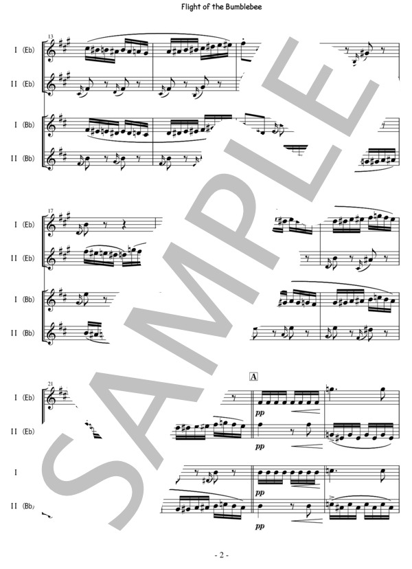 サクソフォン二重奏：熊蜂の飛行「 Flight of the Bumblebee 」※組み合わせ自由な二重奏 / Saxophone Duo / 吹奏楽パート その他 - サンプル譜面 3/5