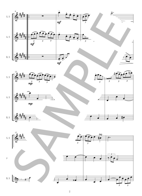 サクソフォン三重奏[SAB]「パルティータ第4番よりメヌエット」 (ヨハン・セバスチャン・バッハ) / アンサンブル木管 初〜中級 - サンプル譜面 3/5