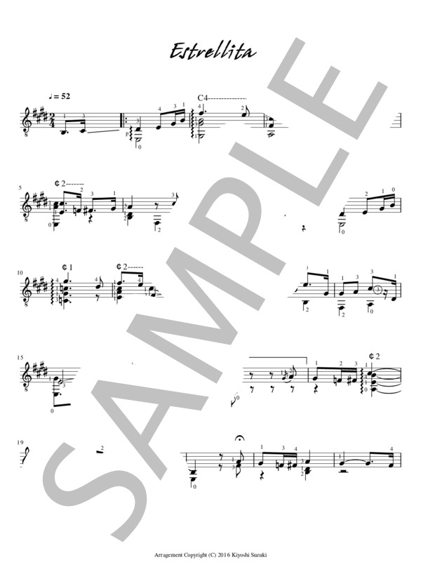 エストレリータ  /  Estrellita  /  ギター楽譜 (マヌエル・ポンセ) / ギター弾き語り 中級 - サンプル譜面 1/2