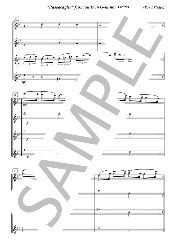 パッサカリア 「組曲7番」より (G.F.ヘンデル）フルート4重奏 (ゲオルグ・フリードリヒ・ヘンデル) / アンサンブル木管 その他 - サンプル譜面 4/5