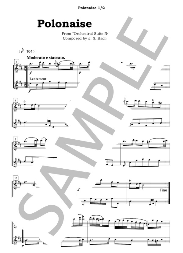 フルート2重奏 ポロネーズ（バッハ） (ヨハン・セバスチャン・バッハ) / アンサンブル木管 初級 - サンプル譜面 1/2