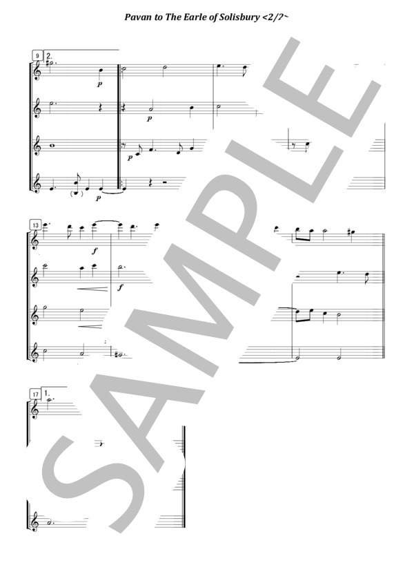 「ソールズベリイ伯爵に捧げるパヴァーヌ 」(W．バード) フルート4重奏 (ウィリアム バード) / その他 - サンプル譜面 2/2