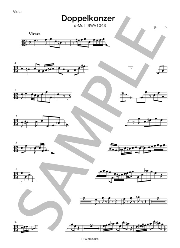 [va]バッハ：2つのヴァイオリンのための協奏曲BWV1043第1楽章viola (ヨハン・セバスチャン・バッハ) / アンサンブル弦楽 初〜中級 - サンプル譜面 1/2
