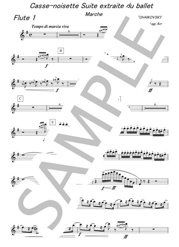 バレエ音楽「くるみ割り人形」より  行進曲（小編成） (ピョートル・イリイチ・チャイコフスキー) / 吹奏楽パート 初〜中級 - サンプル譜面 1/5