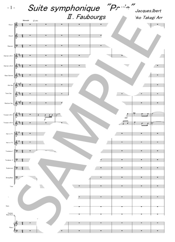 交響組曲「パリ」よりⅡ.郊外(J.イベール）カットあり 冒頭のみ (イベール・ジャック) / 吹奏楽パート 初〜中級 - サンプル譜面 1/5