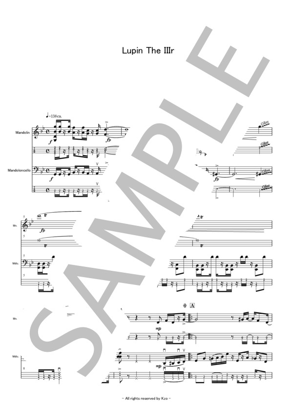 【Mn+Mc】ルパン三世のテーマ  /  大野雄二 (大野 雄二) / アンサンブル弦楽 中〜上級 - サンプル譜面 1/5