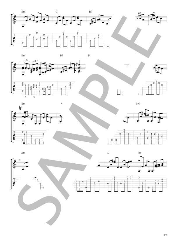 シクラメンのかほり ギター伴奏弾き語りTAB譜 (布施 明) / ギター弾き語り 中級 - サンプル譜面 2/5