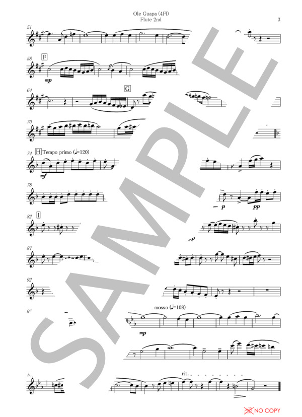 オレ・ガッパ(Ole Guapa) / アリー・マースランド（マランド) / フルート四重奏 (The Malando Orchestra) / アンサンブル木管 その他 - サンプル譜面 5/5