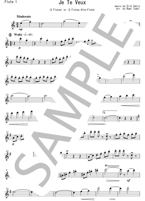 FT006 Je Te Veux / E.サティ(3Flutes or 2Flutes,Alto-Flute) (エリック・サティ) / アンサンブル木管 その他 - サンプル譜面 1/5