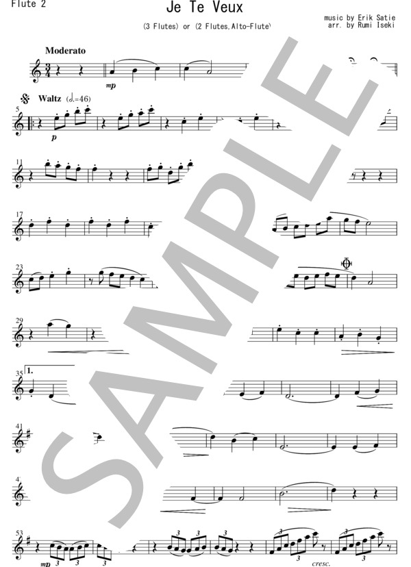 FT006 Je Te Veux / E.サティ(3Flutes or 2Flutes,Alto-Flute) (エリック・サティ) / アンサンブル木管 その他 - サンプル譜面 3/5