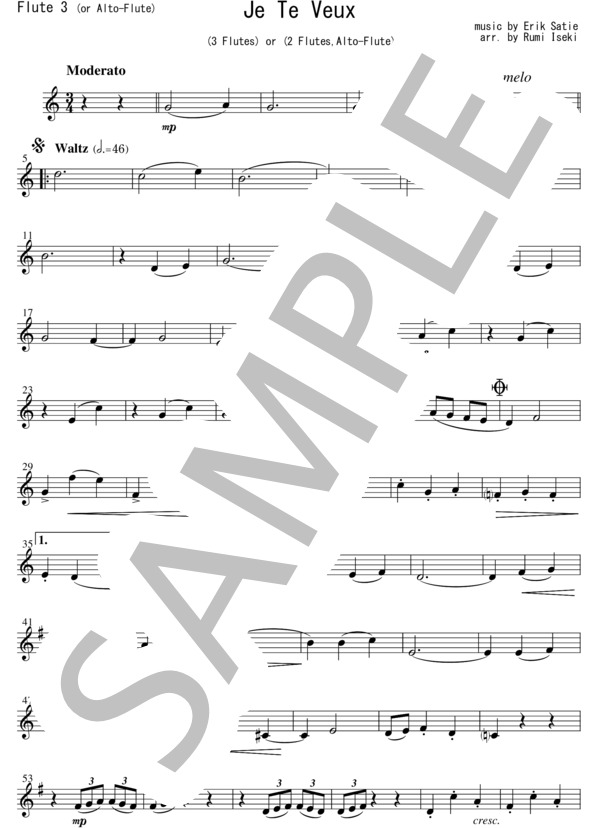 FT006 Je Te Veux / E.サティ(3Flutes or 2Flutes,Alto-Flute) (エリック・サティ) / アンサンブル木管 その他 - サンプル譜面 5/5