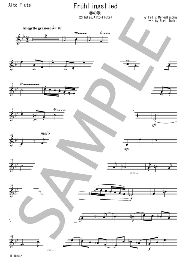 FT002 春の歌  / メンデルスゾーン：フルート三重奏(2Flutes,Alto-Flute) (フェリックス・メンデルスゾーン) / アンサンブル木管 その他 - サンプル譜面 5/5