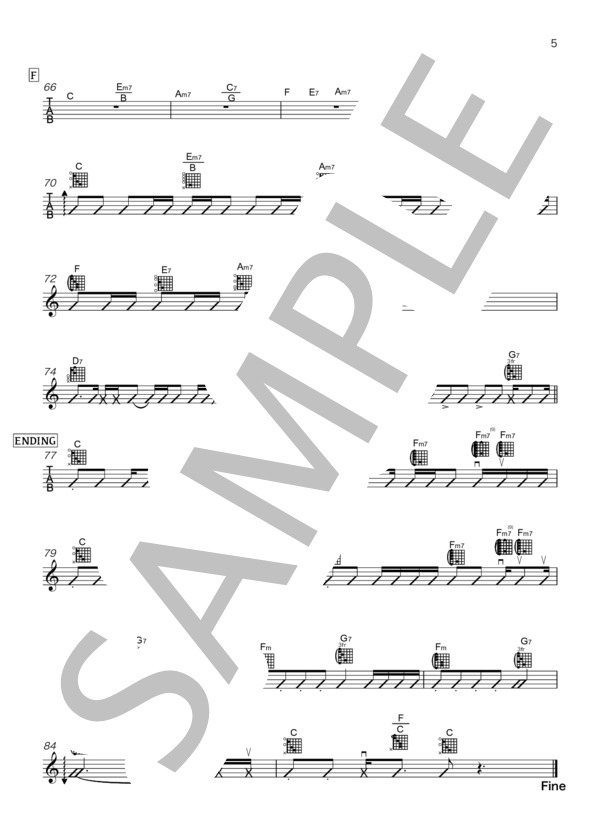 藤原さくら【Soup】ギター  TAB譜 スコア 楽譜 (藤原 さくら) / ギター弾き語り その他 - サンプル譜面 5/5