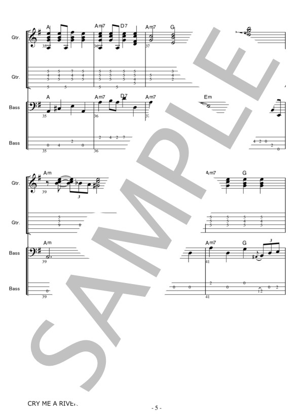 ジャズスコア● ジュリーロンドン クライ・ミー・ア・リバー ギター＆ベース (アーサー・ハミルトン) / エレキギター 中〜上級 - サンプル譜面 5/5