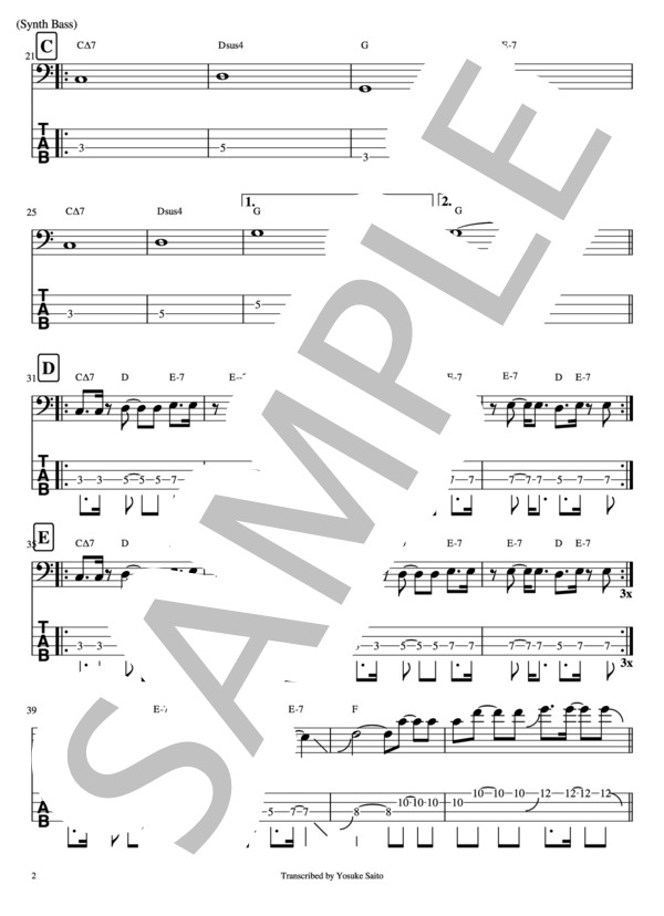 【Bass & TAB譜】夜の踊り子  /  サカナクション / エレキベース 初〜中級 - サンプル譜面 2/4