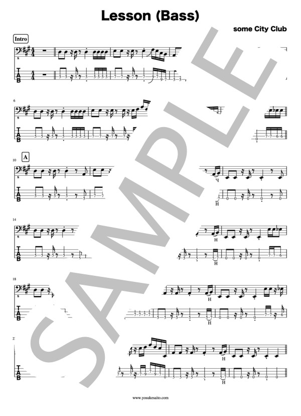【Bass & TAB譜】Lesson  /  Awesome City Club / エレキベース 初〜中級 - サンプル譜面 1/3